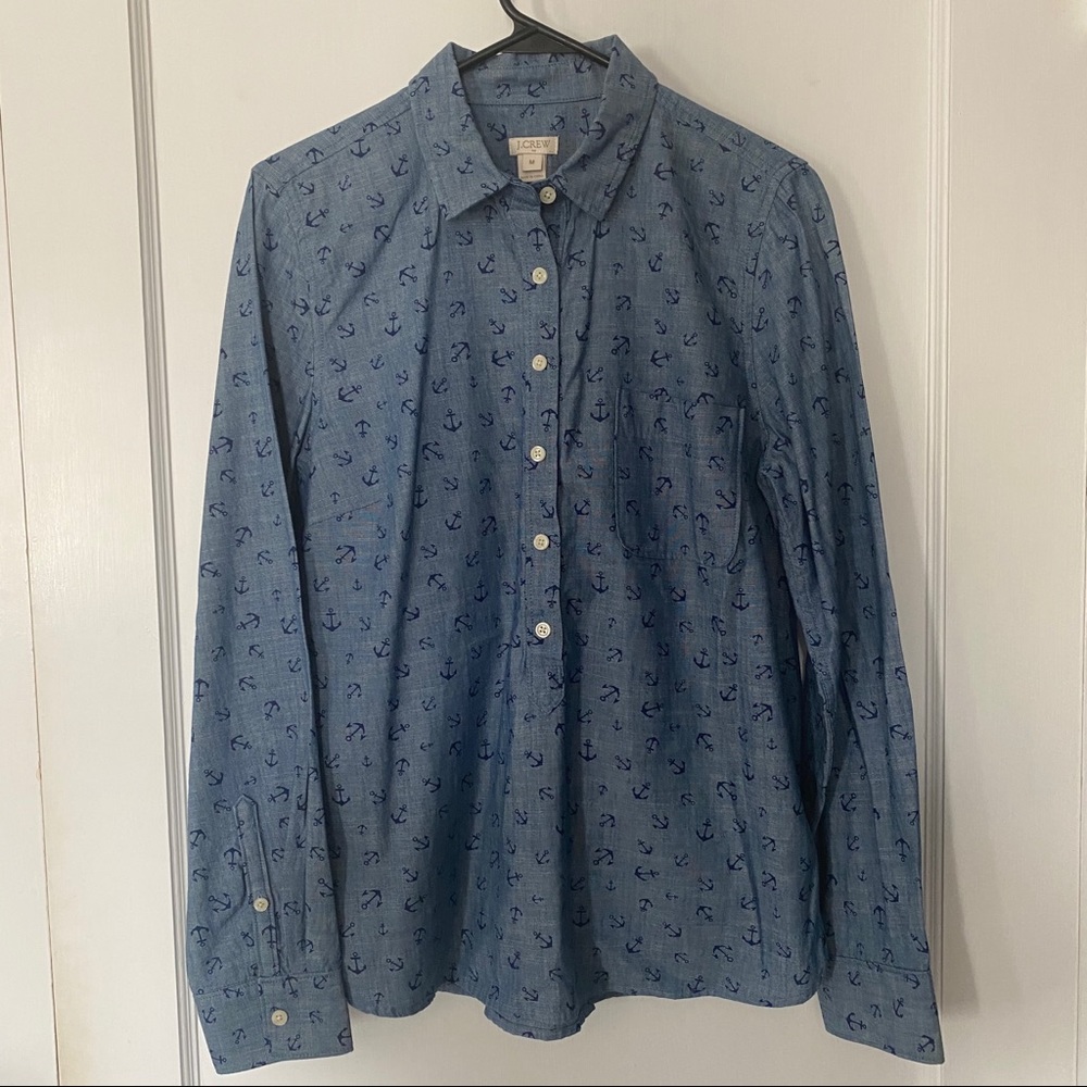 J. Crew NWT Long Sleeve Denim Anchor Shirt, Size M